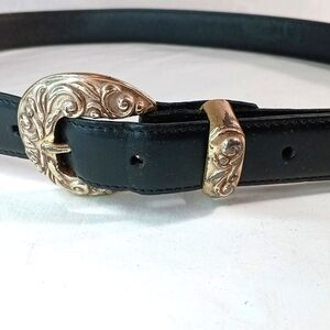 Black Silver Buckle Genuine Leather Belt